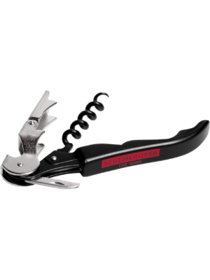 Black and silver corkscrew wine opener with the Scheiblhofer brand on the handle.