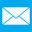 Weißes Briefumschlag-Symbol auf blauem Hintergrund, das E-Mail oder Nachrichten repräsentiert.